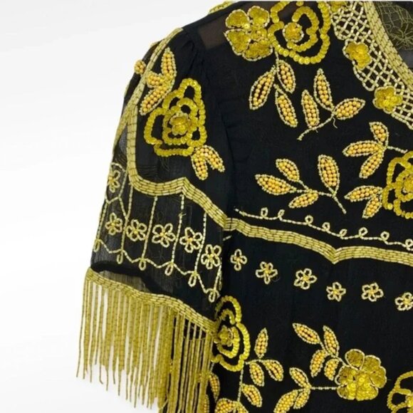 **SOLD** *Stunning* April, May Boho Vintage Beaded Fringe Top Sz Small **SOLD** - Picture 2 of 6